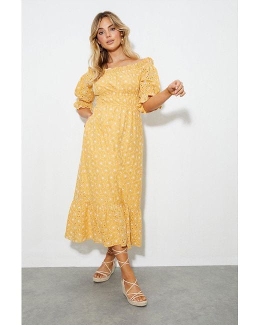 Dorothy Perkins Yellow Broderie Corset Detail Mini Dress