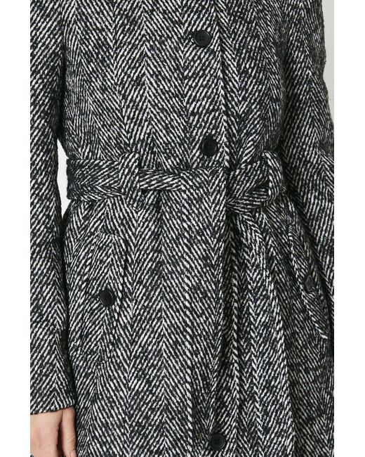 Oasis Gray Petite Herringbone Funnel Neck Tuck Sleeve Coat
