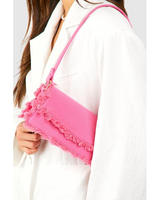 Boohoo Pink Frayed Edge Shoulder Bag