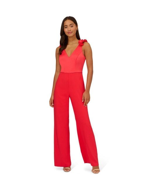 Adrianna Papell Red Satin Crepe Jumpsuit