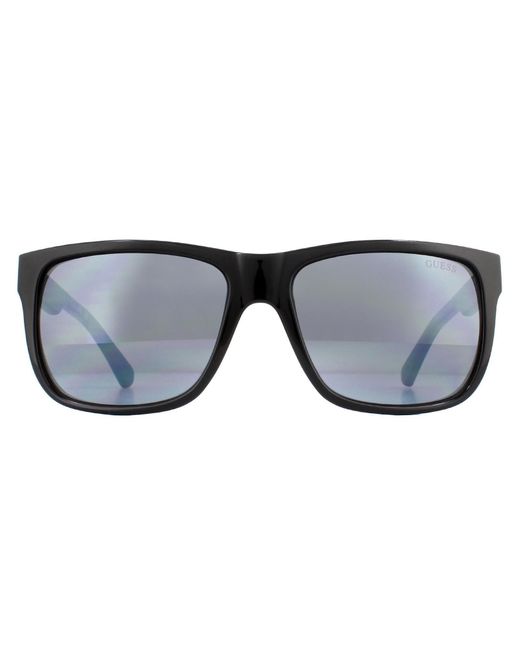 Guess Gray Square Black Blue Smoke Mirror Sunglasses for men