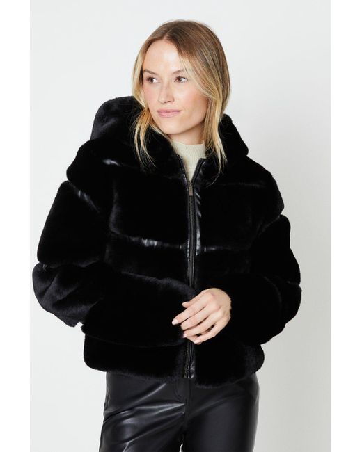 Oasis Black Faux Fur Hooded Jacket
