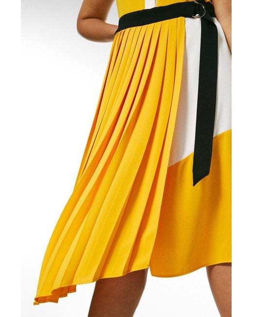 Karen Millen Yellow Plus Size Colourblock Soft Pleated Shirt Dress