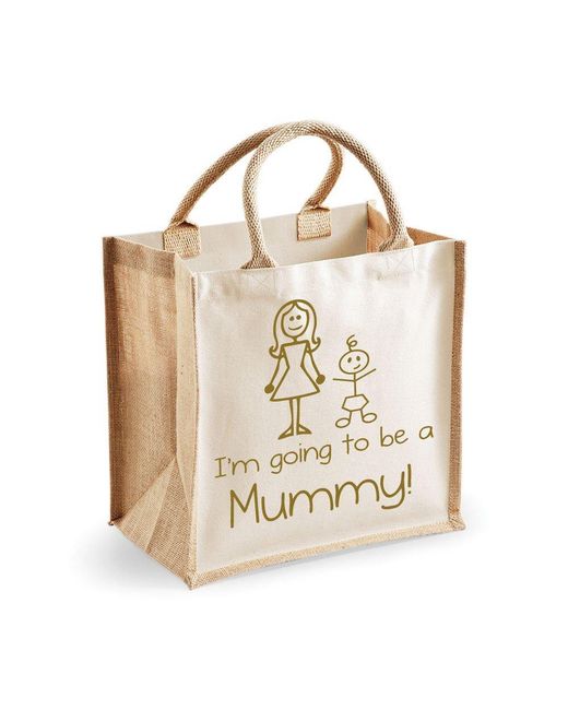 60 SECOND MAKEOVER Medium Jute Bag I'm Going To Be A Mummy Natural Bag Gold Text New Mum