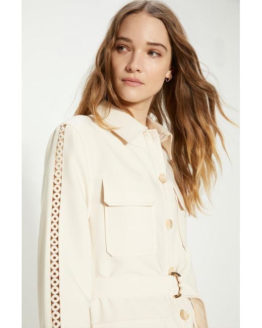 Oasis Natural Belted Trim Detail Button Through Shacket