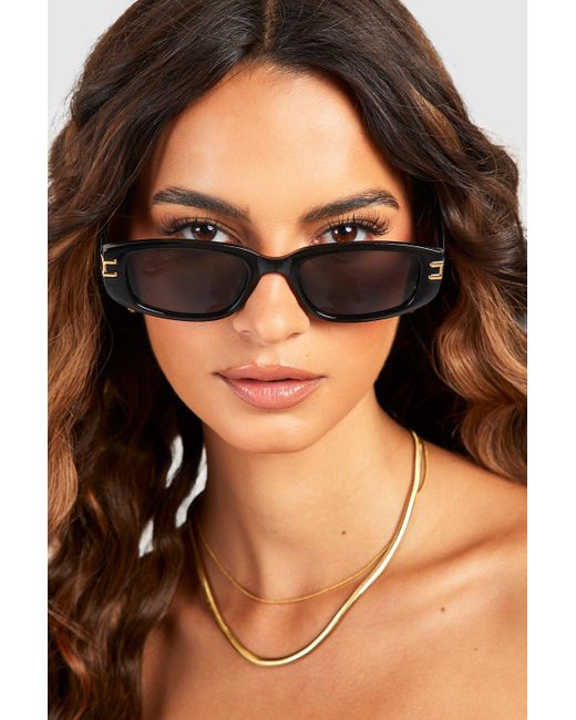 Boohoo Black Gold Trim Oval Frame Sunglasses