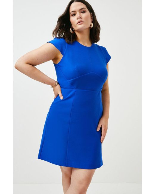 Karen Millen Blue Plus Size Figure Form Cap Sleeve Woven Dress