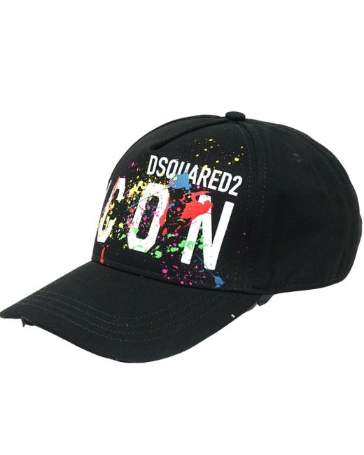 DSquared² Paint Splatter Icon Logo Black Baseball Cap for men