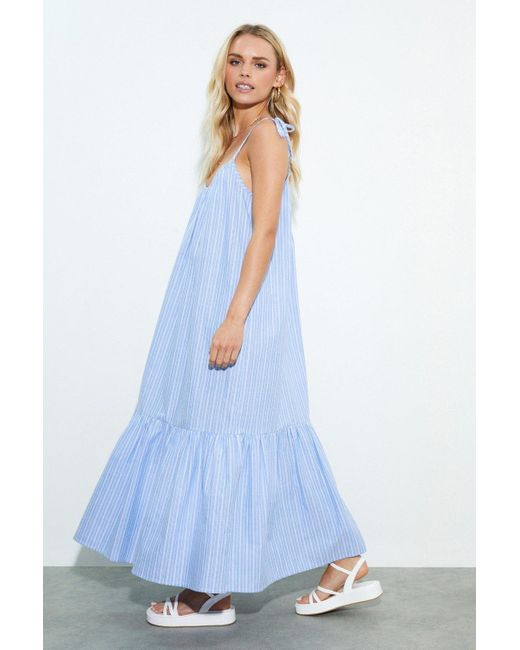 Dorothy Perkins Petite Blue Stripe Cami Tie Midaxi Dress