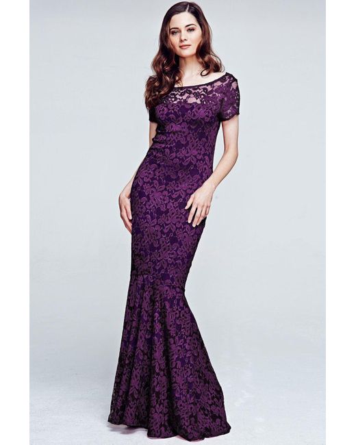 Hot Squash Purple Long Lace Maxi Dress