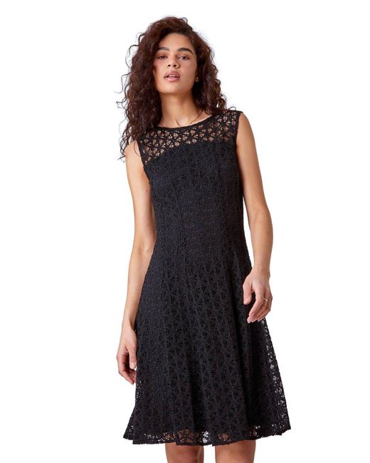 Roman Black Lace Fit And Flare Dress