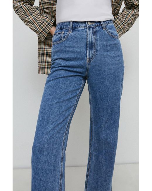 Warehouse Blue Denim Raw Hem Long Straight Jeans