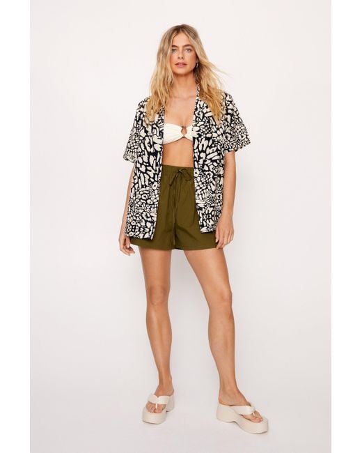 Nasty Gal Multicolor Placement Tiger Print Resort Shirt
