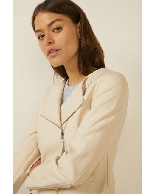 Oasis Natural Faux Leather Collarless Jacket