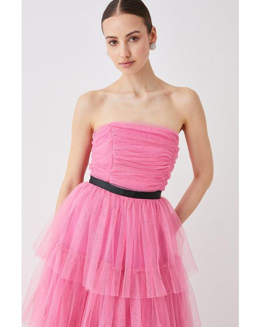 Coast Pink Tiered Mesh Maxi Dress