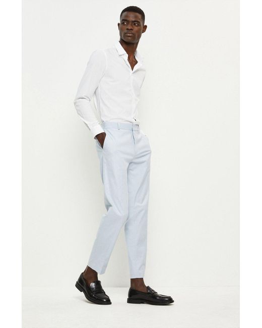 Burton White Tailored Fit Blue Cotton Stretch Suit Trousers for men