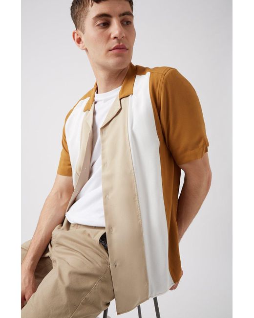 Burton Natural Rust Panelled Revere Shirt for men