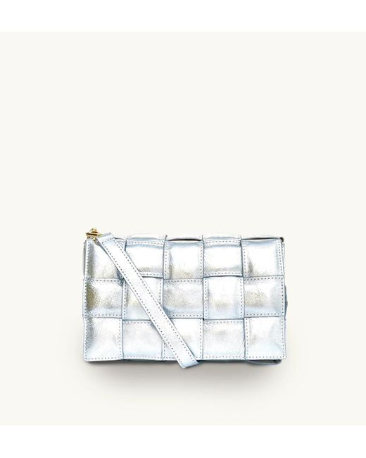 Apatchy London White Padded Woven Leather Crossbody Bag With Silver Plain Strap