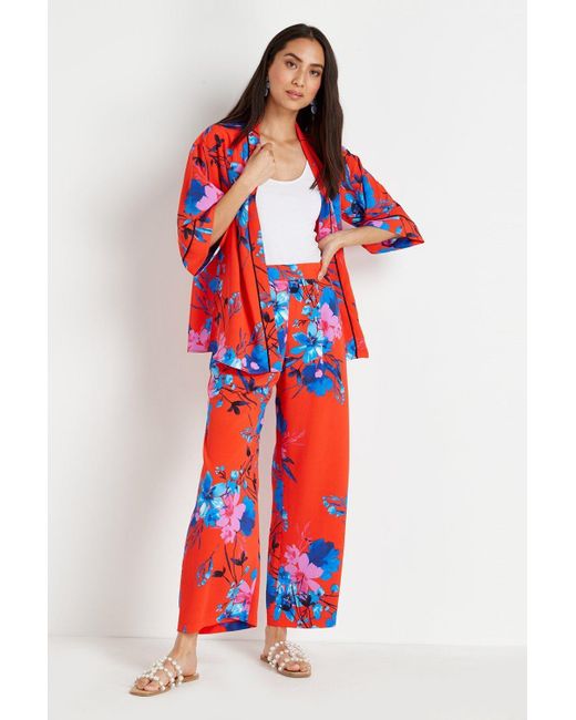 Wallis Red And Blue Floral Kimono Jacket