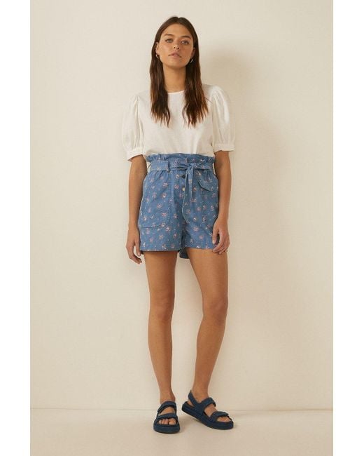 Oasis Blue Ditsy Print Chambray Belted Short