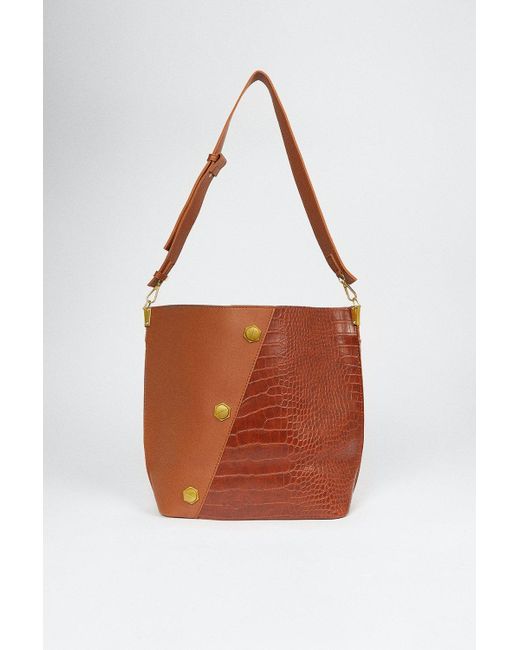 Oasis Brown Croc Mix Studded Tote Bag With Pouch