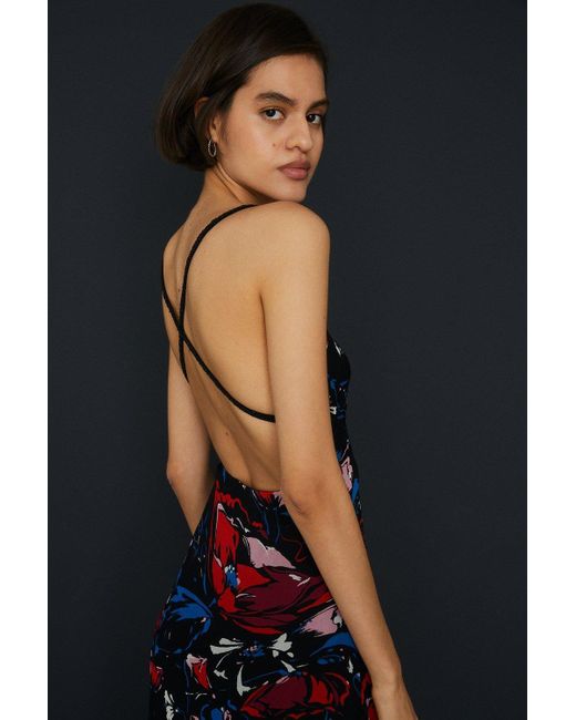 Oasis Blue Embellished Strappy Floral Bias Midaxi Dress