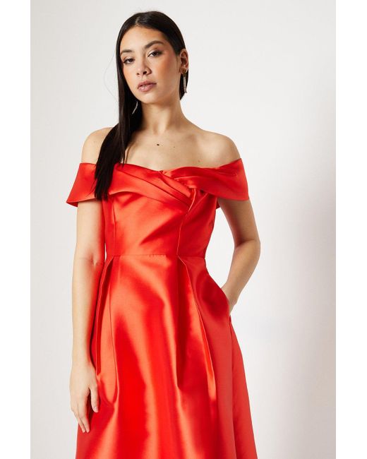 Coast Red Pleat Detail Floral Print Midi Dress