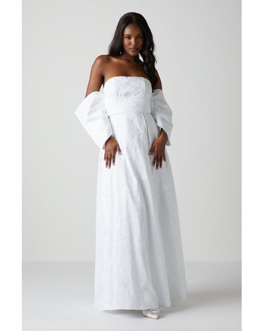 Coast White Detachable Shrug Bandeau Full Skirted Satin Wedding Dress
