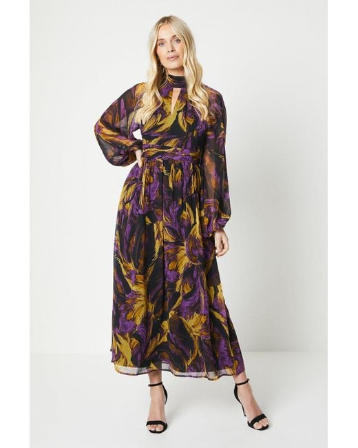 Wallis Purple Petite Feather Print Tie Back Midaxi Dress
