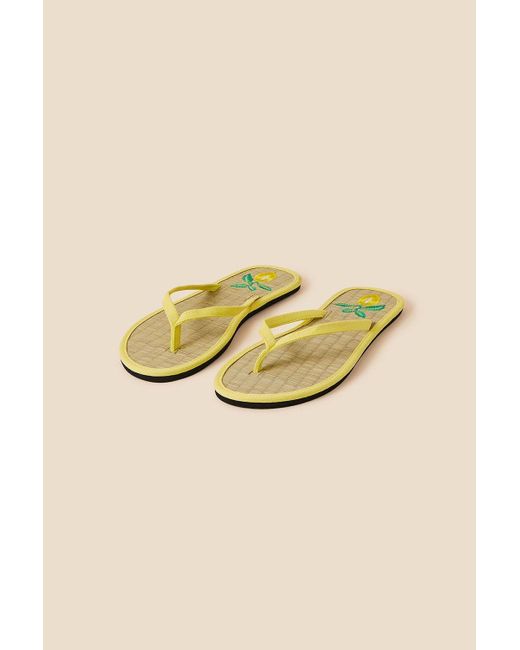 Accessorize Natural Lemon Embroidered Seagrass Flip Flops