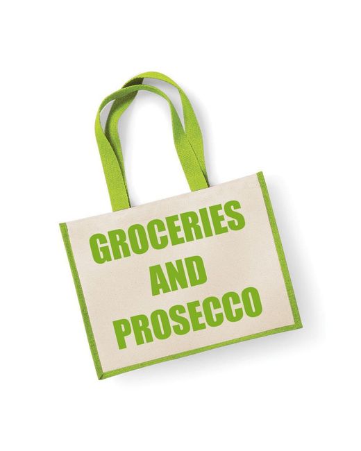 60 SECOND MAKEOVER Large Jute Bag Groceries And Prosecco Green Bag