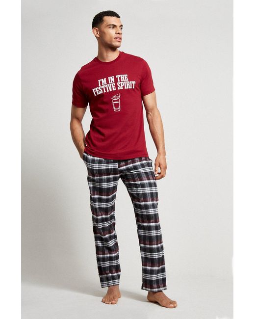 Burton Red Festive Spirit Top & Bottoms Pyjama Set for men