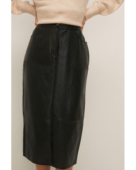 Oasis Natural Split Front Faux Leather Midi Skirt