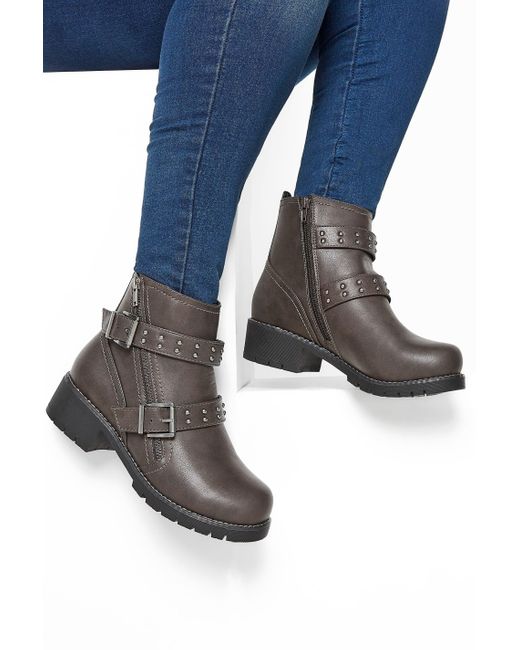 Yours Blue Extra Wide Fit Strap Buckle Ankle Boots