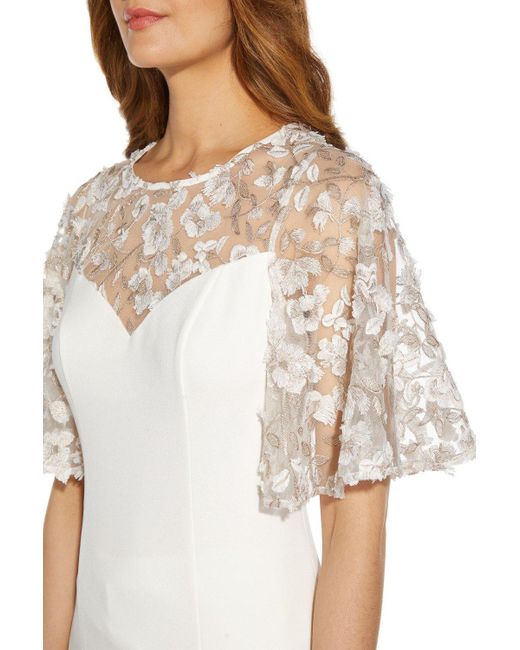 Adrianna Papell White Embroidered Crepe Top