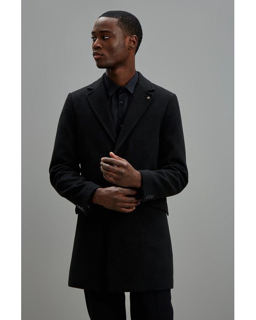 Burton Black Faux Wool Overcoat for men