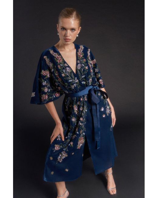 Coast Blue Julie Kuyath Velvet Embellished Wrap Dress