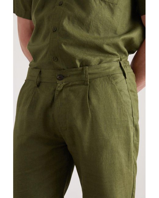 Burton Green Khaki Linen Trousers for men