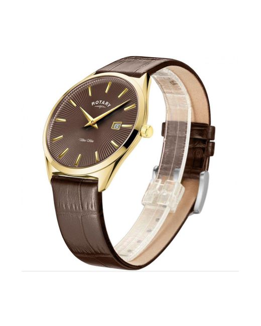 Rotary Brown Ultra Slim Plated Stainless Steel Classic Analogue Watch - Gs08013/49 for men