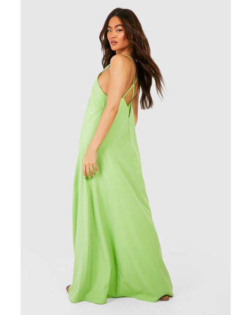 Boohoo Green Strappy Slip Maxi Dress