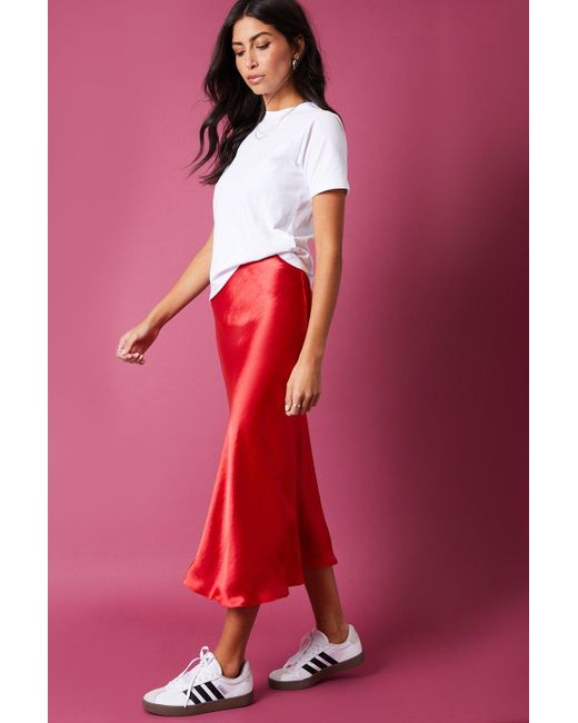 Threadbare Red 'marie' Satin Midi Skirt