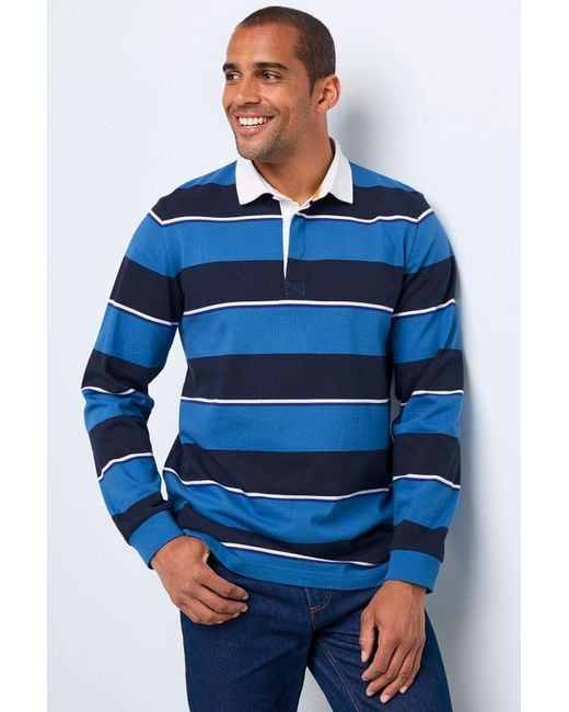 Cotton Traders Blue Signature Long Sleeve Stripe Rugby Shirt for men