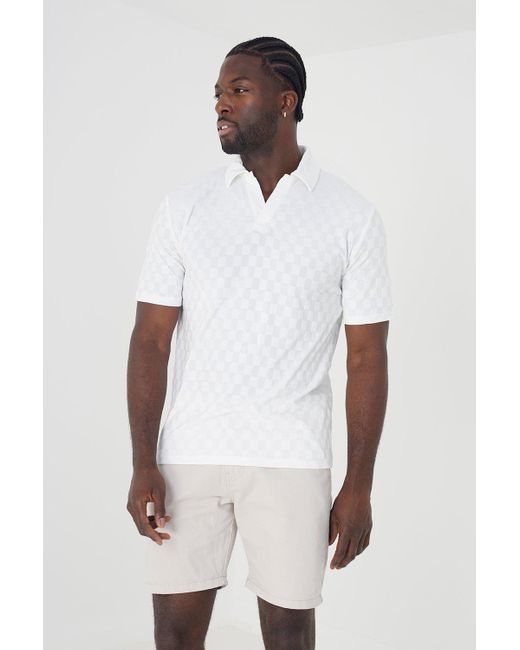Brave Soul White 'ancestry' Short Sleeve Open Collar Polo Shirt for men