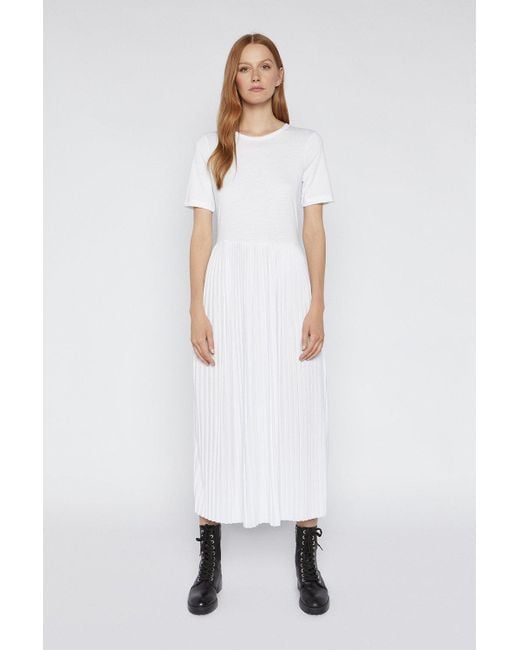 Warehouse White Pleated T-shirt Midi Dress