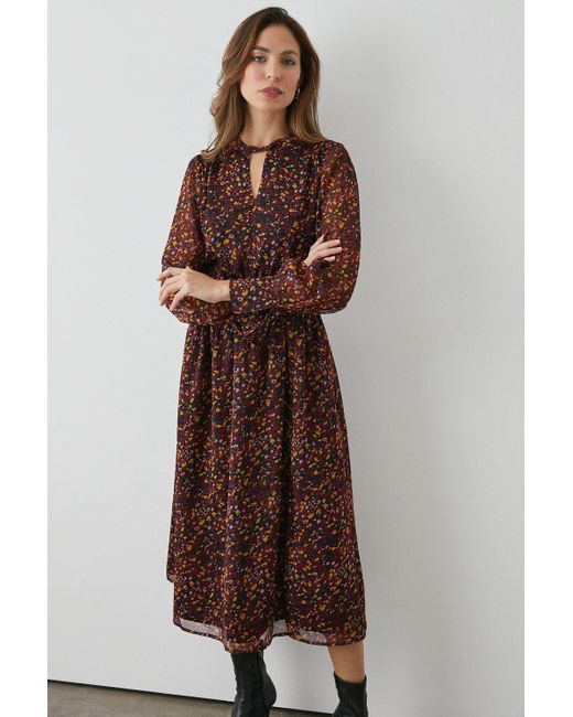 PRINCIPLES Brown Abstract Floral Keyhole Dress