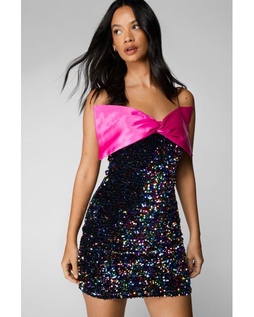 Nasty Gal Multicolor Bow Detail Sequin Mini Dress