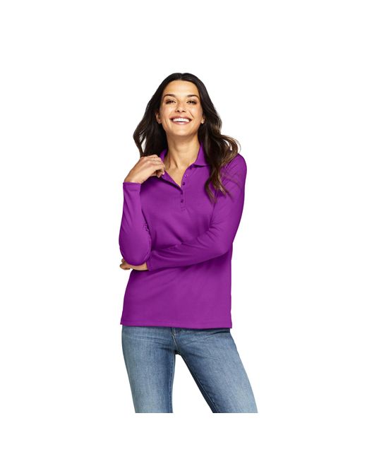 Lands' End Purple Petite Long Sleeve Supima Cotton Polo Shirt