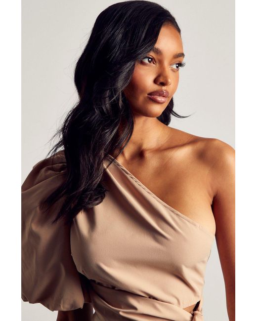 MissPap Natural One Shoulder Extreme Puff Sleeve Top