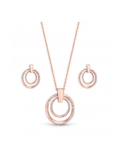 Mood White Rose Gold Crystal Rings Necklace And Earring Jewellery Sets