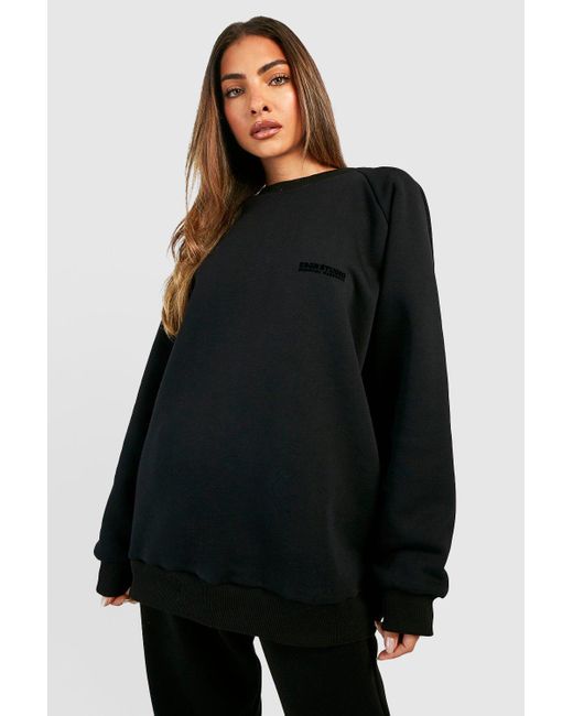 Boohoo Black Dsgn Studio Flocked Slogan Premium Oversized Sweater